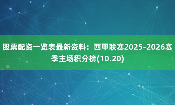 股票配资一览表最新资料：西甲联赛2025-2026赛季主场积分榜(10.20)