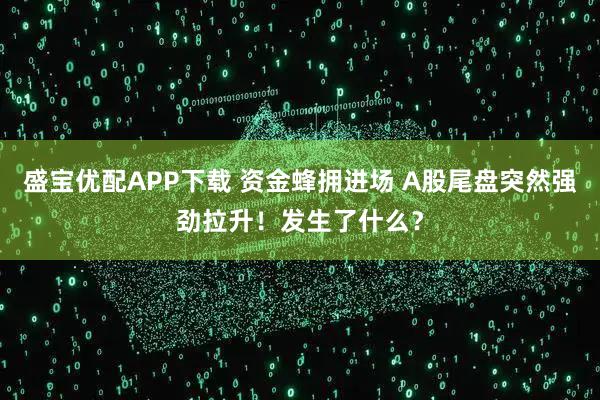盛宝优配APP下载 资金蜂拥进场 A股尾盘突然强劲拉升！发生了什么？