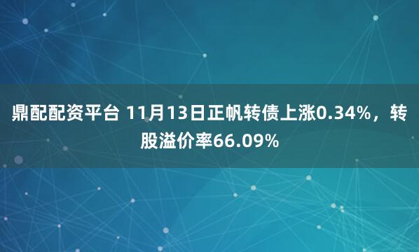 鼎配配资平台 11月13日正帆转债上涨0.34%，转股溢价率66.09%
